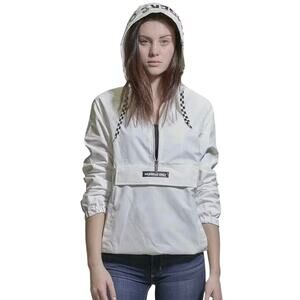 Members Only White and Black Chic Light Weight Quarter Zip Jacket w Hood Size XS